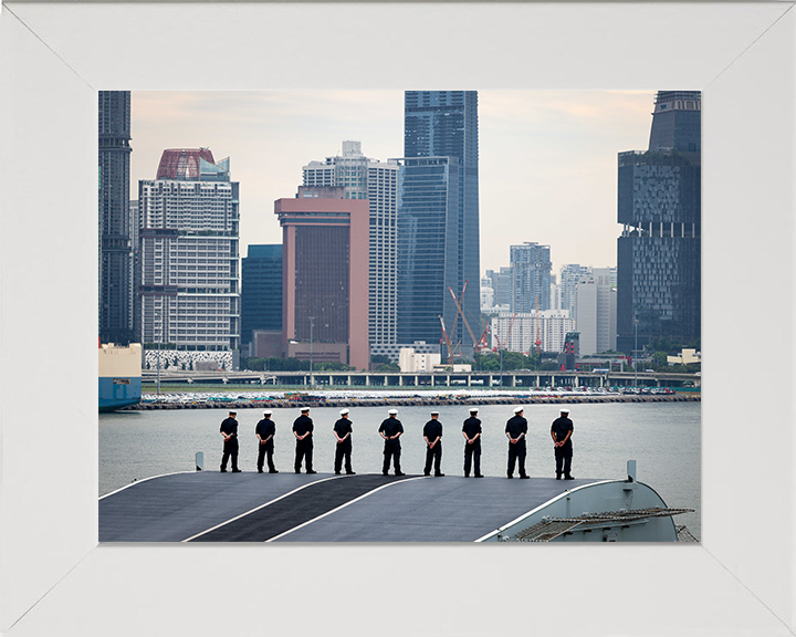 HMS Prince of Wales (R09) Photo Print - Procedure Alpha Singapore 2025 - Royal Navy Queen Elizabeth Class Aircraft Carrier Hampshire Prints 10 x 8 White Frame No