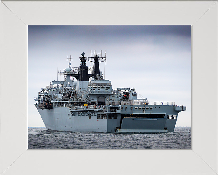 HMS Albion (L14) Royal Navy Albion Class Amphibious Ship Port Quarter View Photo Print Wall Art Naval Decor Posters, Prints, & Visual Artwork Hampshire Prints 10 x 8 White Frame No