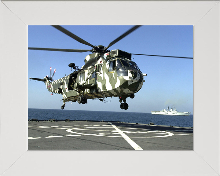 Sea King Mk6 Helicopter from HMS Illustrious Photo Print - Royal Navy Aircraft Hampshire Prints 10 x 8 White Frame No