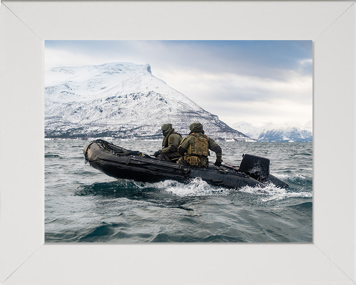Royal Marines on a rigid inflatable boat Photo Print - 30 Commando Hampshire Prints 10 x 8 White Frame No