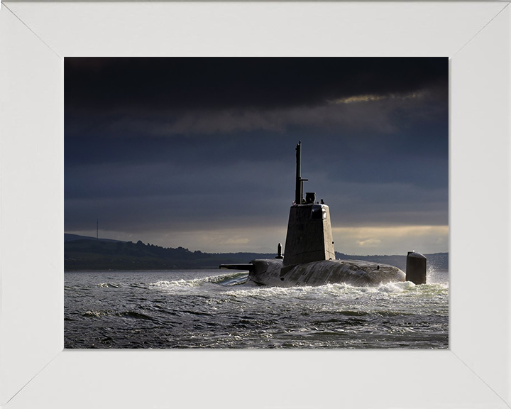 HMS Ambush (S120) Photo Print - Port Quarter View - Royal Navy Astute Class Submarine Hampshire Prints 10 x 8 White Frame No