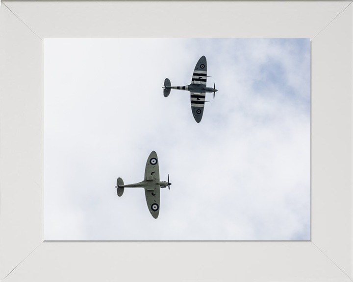 RAF Spitfire MK Vb and Spitfire MK11a in flight Photo Print - Royal Air Force Aircraft Hampshire Prints 10 x 8 White Frame No