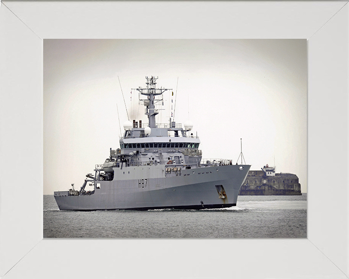 HMS Echo (H87) Photo Print - Spitbank 2006 - Royal Navy Echo Class Survey Vessel Hampshire Prints 10 x 8 White Frame No