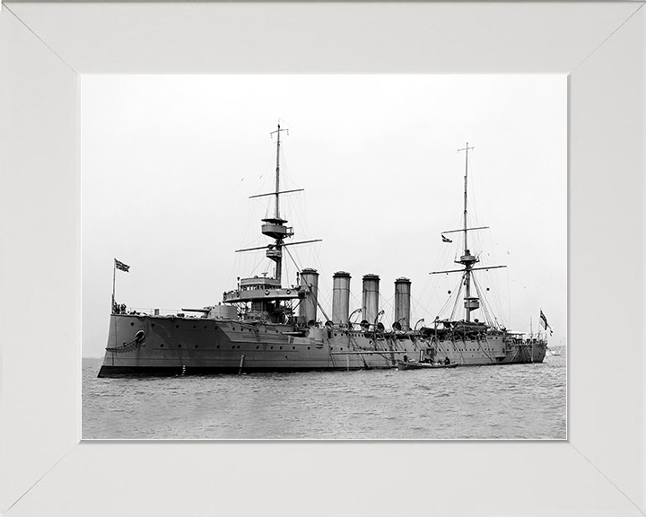 HMS Argyll (1904) Royal Navy Devonshire Class Cruiser Port Side View Warship Photo Print Wall Art Decor Posters, Prints, & Visual Artwork Hampshire Prints 10 x 8 White Frame No