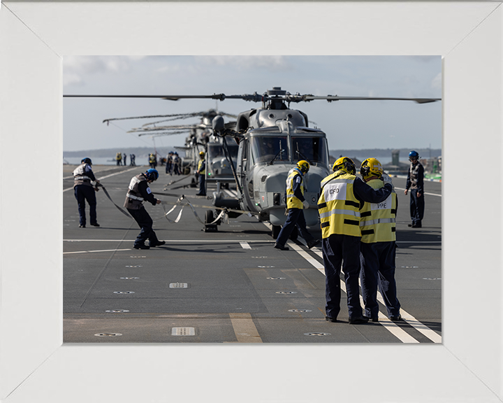 Helicopter Embark HMS Prince of Wales 2025 Photo Print - Royal Navy Aircraft Hampshire Prints 10 x 8 White Frame No