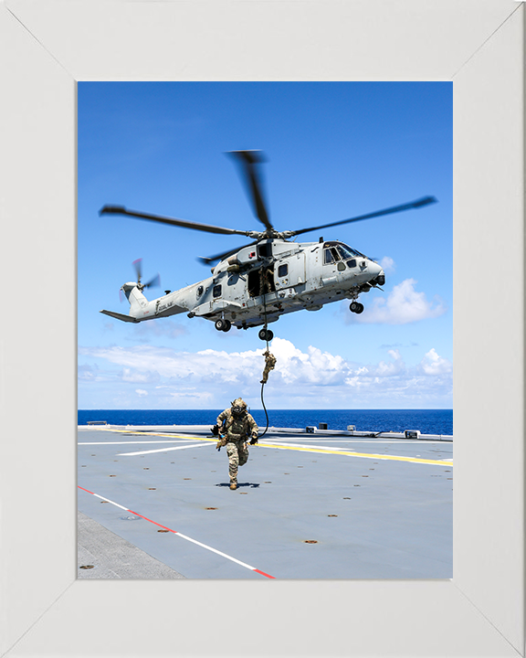 Royal Marine Commando Fast Roping 2025 Photo Print - 42 Commando Hampshire Prints 10 x 8 White Frame No