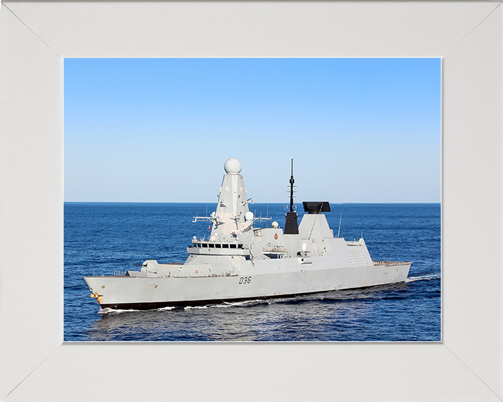 HMS Defender (D36) Royal Navy Type 45 Destroyer High Port Side View Photo Print Wall Art Decor Posters, Prints, & Visual Artwork Hampshire Prints 10 x 8 White Frame No