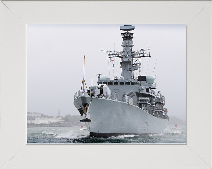 HMS Argyll (F231) Royal Navy Type 23 Frigate Low Port Bow View Photo Print Wall Art Decor Posters, Prints, & Visual Artwork Hampshire Prints 10 x 8 White Frame No