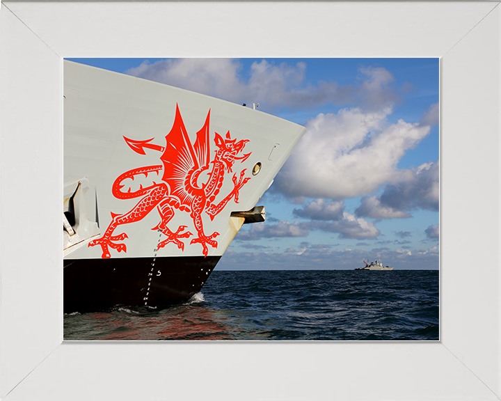 HMS Dragon (D35) Royal Navy Type 45 Destroyer Dragon Emblem Photo Print Wall Art Decor Posters, Prints, & Visual Artwork Hampshire Prints 10 x 8 White Frame No