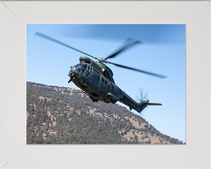 RAF Puma HC2 Helicopter in flight Photo Print - Royal Air Force Aircraft Hampshire Prints 10 x 8 White Frame No
