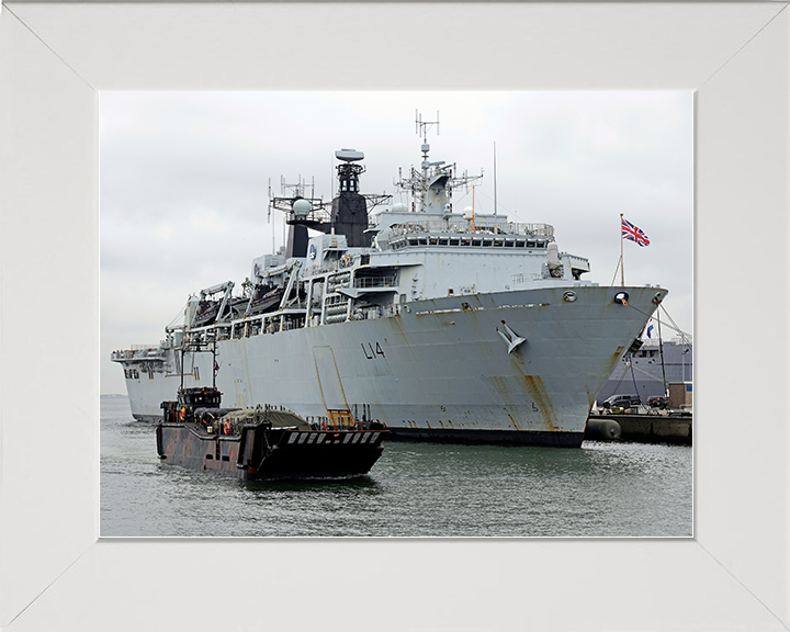 HMS Albion (L14) Royal Navy Albion Class Amphibious Ship With Landing Craft Photo Print Wall Art Naval Decor Posters, Prints, & Visual Artwork Hampshire Prints 10 x 8 White Frame No