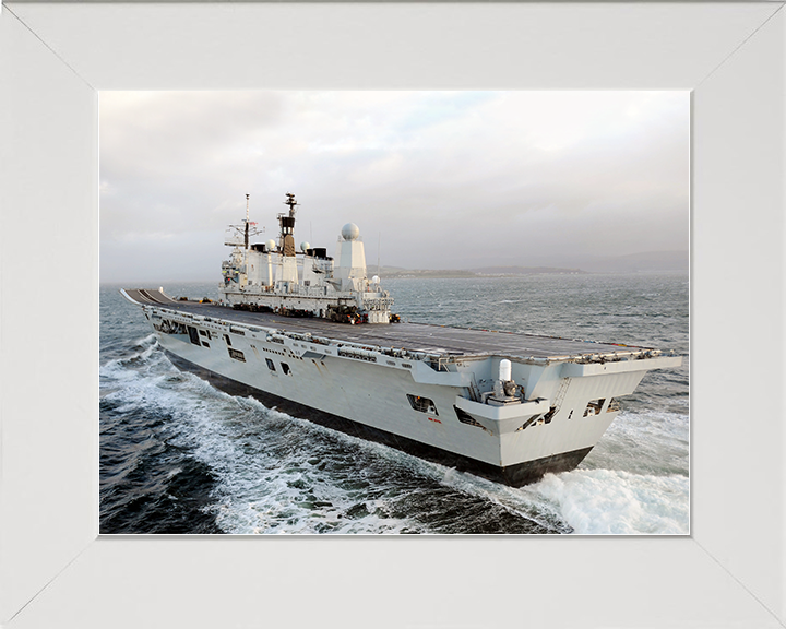 HMS Ark Royal (R07) Royal Navy Invincible Class Aircraft Carrier Port Quarter View at sea Photo Print Wall Art Decor Posters, Prints, & Visual Artwork Hampshire Prints 10 x 8 White Frame No