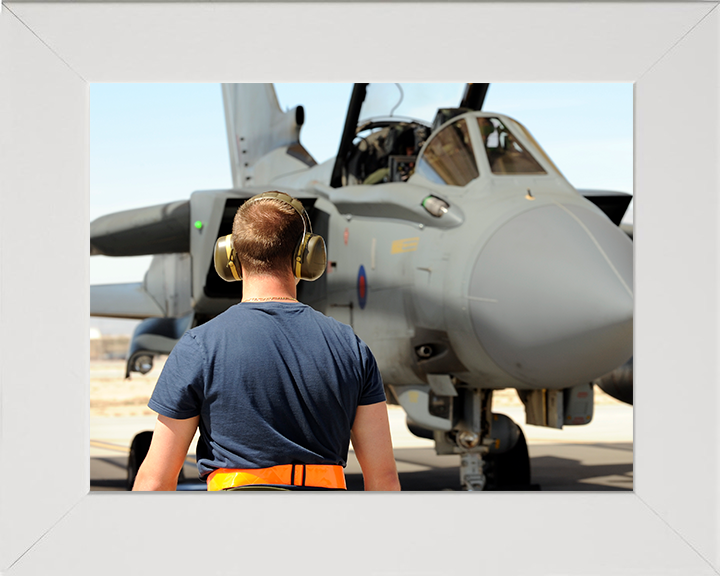 RAF Ground Crew Marshalling a Tornado GR4 Jet Photo Print - Royal Air Force Posters, Prints, & Visual Artwork Hampshire Prints 10 x 8 White Frame No