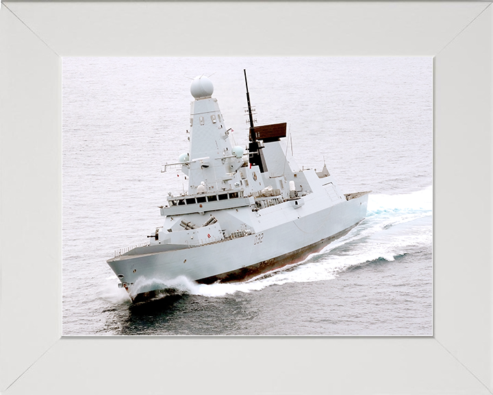 HMS Daring (D32) Royal Navy Type 45 Destroyer High Port Bow View Photo Print Wall Art Decor Posters, Prints, & Visual Artwork Hampshire Prints 10 x 8 White Frame No