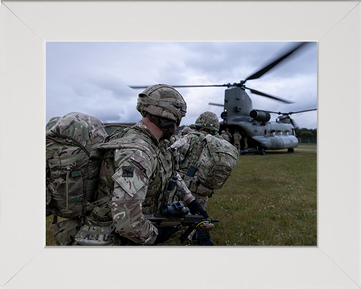 RAF Regiment and Chinook Helicopter Photo Print - Royal Air Force Hampshire Prints 10 x 8 White Frame No