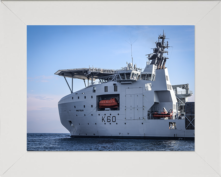RFA Proteus (K60) Photo Print - Closeup - Royal Fleet Auxiliary Ocean Surveillance Ship Hampshire Prints 10 x 8 White Frame No