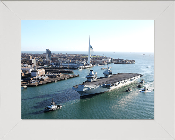 HMS Prince of Wales (R09) Photo Print - Homecoming 2025 - Royal Navy Queen Elizabeth Class Aircraft Carrier Posters, Prints, & Visual Artwork Hampshire Prints 10 x 8 White Frame No