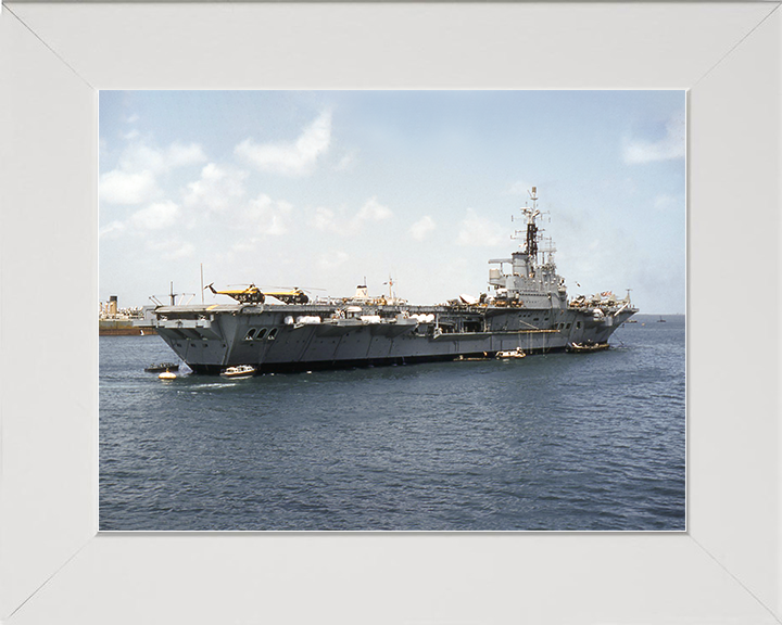 HMS Centaur (R06) Royal Navy Centaur Class Carrier At Anchor Photo Print Wall Art Decor Posters, Prints, & Visual Artwork Hampshire Prints 10 x 8 White Frame No