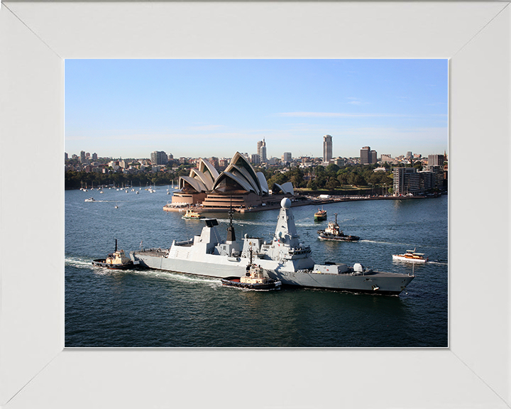 HMS Daring (D32) Royal Navy Type 45 Destroyer Sydney Opera House 2013 Photo Print Wall Art Decor Posters, Prints, & Visual Artwork Hampshire Prints 10 x 8 White Frame No