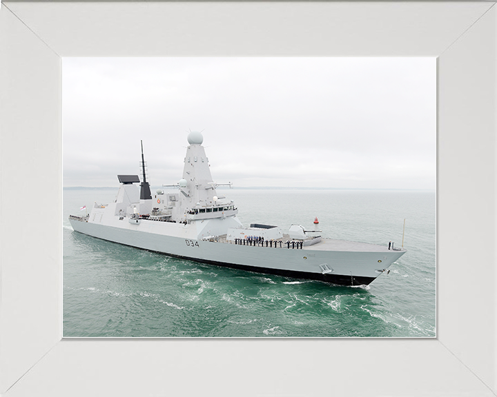 HMS Diamond (D34) Royal Navy Type 45 Destroyer Entering Harbour Photo Print Wall Art Decor Posters, Prints, & Visual Artwork Hampshire Prints 10 x 8 White Frame No