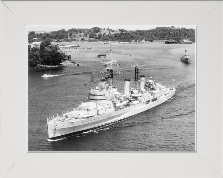 HMS Belfast (C35) Royal Navy Town Class Light Cruiser High Port Bow View Photo Print Wall Art Decor Posters, Prints, & Visual Artwork Hampshire Prints 10 x 8 White Frame No