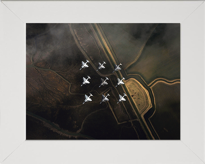 Nine RAF Harrier GR7 Jets in formation Photo Print - Royal Air Force Aircraft Posters, Prints, & Visual Artwork Hampshire Prints 10 x 8 White Frame No