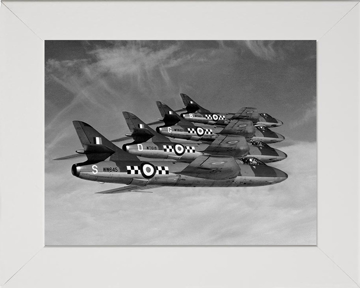 Four RAF Hawker Hunters in Formation Photo Print - Royal Air Force Aircraft Hampshire Prints 10 x 8 White Frame No