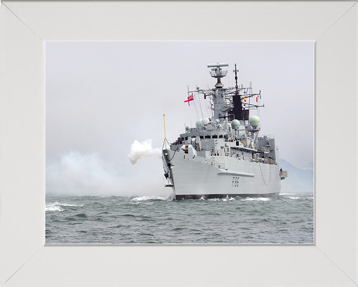 HMS Campbeltown (F86) Royal Navy Type 22 Frigate Gun Salute Photo Print Wall Art Decor Posters, Prints, & Visual Artwork Hampshire Prints 10 x 8 White Frame No
