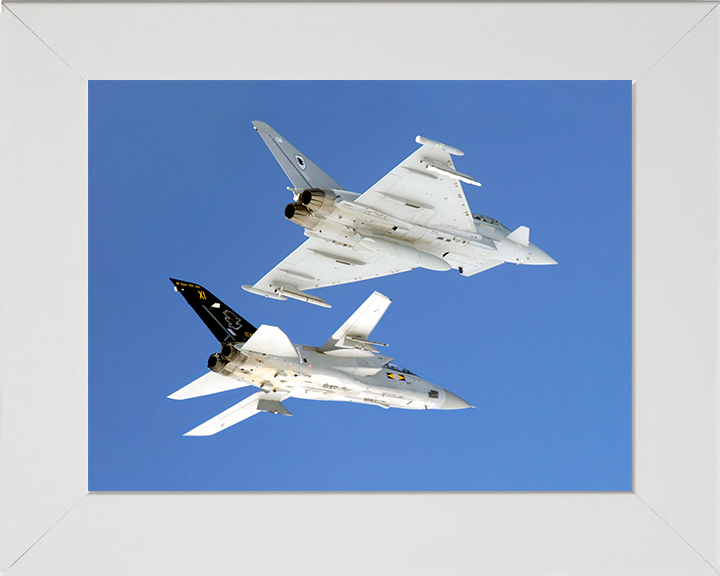 RAF Tornado F3 and Typhoon F2 Jets In Flight Photo Print - Royal Air Force Aircraft Posters, Prints, & Visual Artwork Hampshire Prints 10 x 8 White Frame No