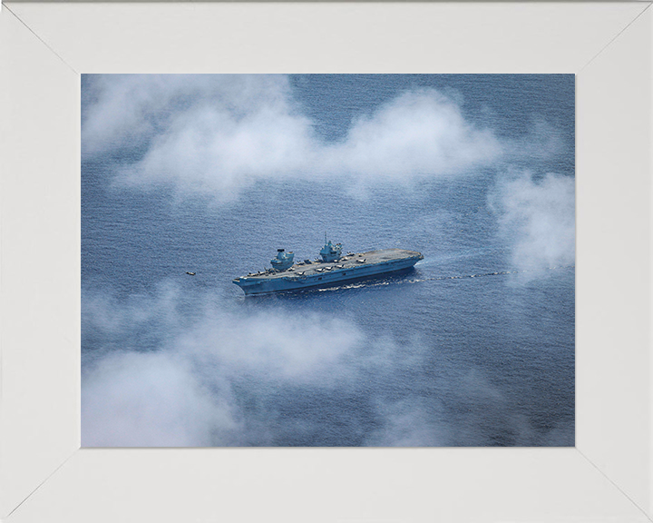 HMS Prince of Wales (R09) Photo Print - At Sea Aug 2025 - Royal Navy Queen Elizabeth Class Aircraft Carrier Hampshire Prints 10 x 8 White Frame No