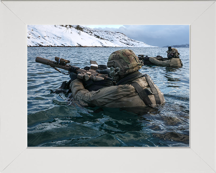 Royal Marines beach assault Wading to shore Photo Print 30 Commando Wall Art Military Decor Poster Posters, Prints, & Visual Artwork Hampshire Prints 10 x 8 White Frame No