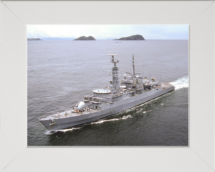 HMS Amazon (F169) Royal Navy Type 21 Frigate High Starboard Bow View Photo Print Wall Art Decor Posters, Prints, & Visual Artwork Hampshire Prints 10 x 8 White Frame No