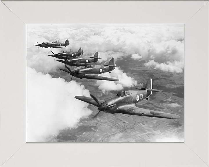 RAF Hurricane Mark Is in Formation Photo Print - Royal Air Force Aircraft Hampshire Prints 10 x 8 White Frame No