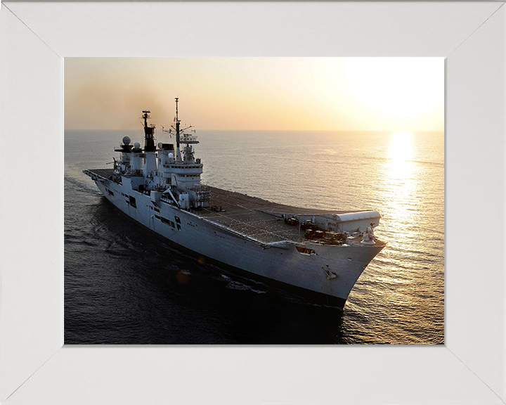 HMS Illustrious (R06) Photo Print - At Sunset 2013 - Royal Navy Invincible Class Aircraft Carrier Hampshire Prints 10 x 8 White Frame No
