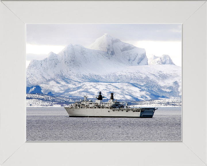 HMS Albion (L14) Royal Navy Albion Class Amphibious Ship Norway 2008 Photo Print Wall Art Naval Decor Posters, Prints, & Visual Artwork Hampshire Prints 10 x 8 White Frame No