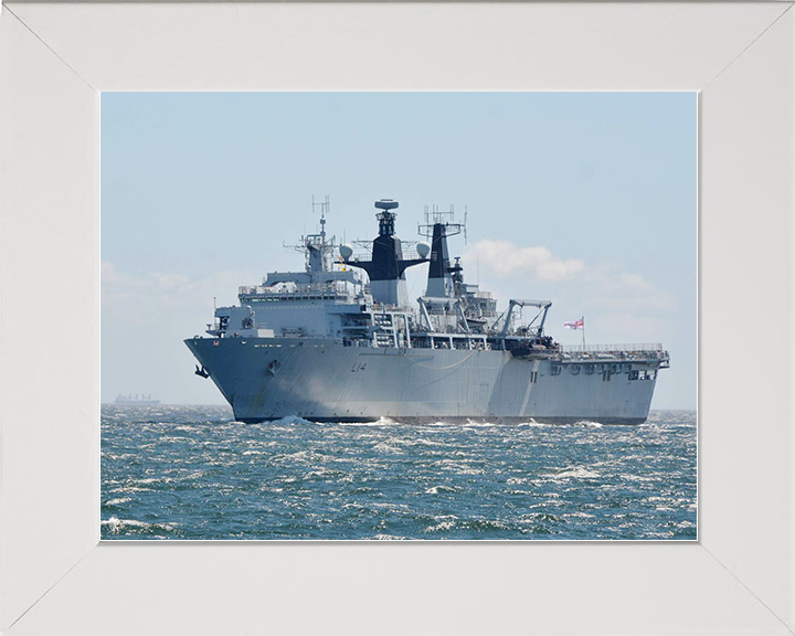 HMS Albion (L14) Royal Navy Albion Class Amphibious Ship Low Port Bow View Photo Print Wall Art Naval Decor Posters, Prints, & Visual Artwork Hampshire Prints 10 x 8 White Frame No