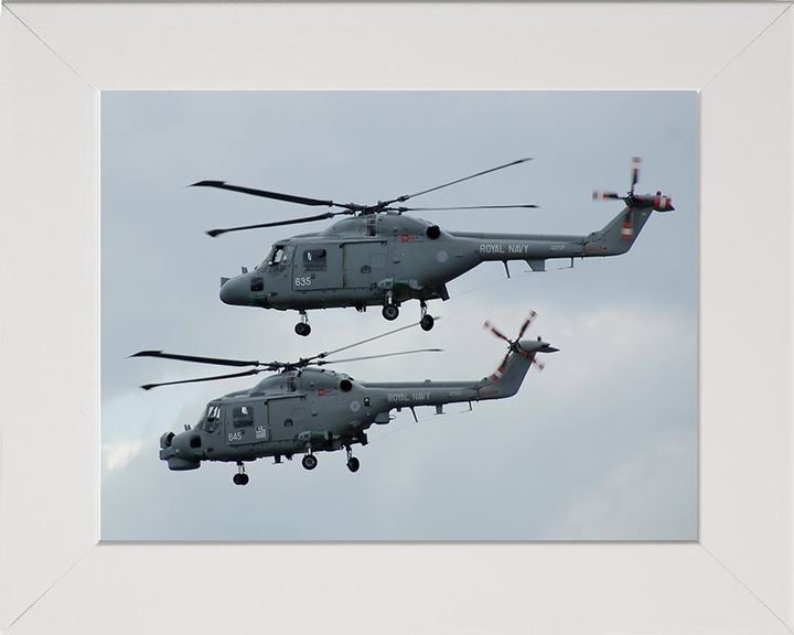 Two Westland Lynx Helicopters in Flight Photo Print - Royal Navy Aircraft Hampshire Prints 10 x 8 White Frame No