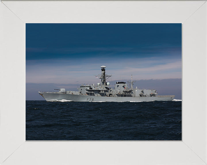 HMS Kent (F78) Photo Print - Port Beam View at Sea - Royal Navy Type 23 Frigate Hampshire Prints 10 x 8 White Frame No