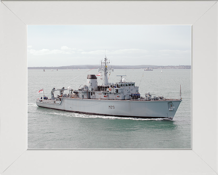 HMS Brecon (M29) Royal Navy Hunt Class Mine Warfare Vessel Portsmouth Photo Print Wall Art Decor Posters, Prints, & Visual Artwork Hampshire Prints 10 x 8 White Frame No