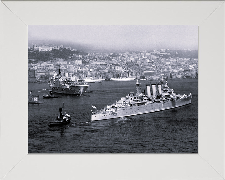 HMS Cumberland (57) Royal Navy County Class Cruiser Warship Naples 1955 Photo Print Wall Art Decor Posters, Prints, & Visual Artwork Hampshire Prints 10 x 8 White Frame No