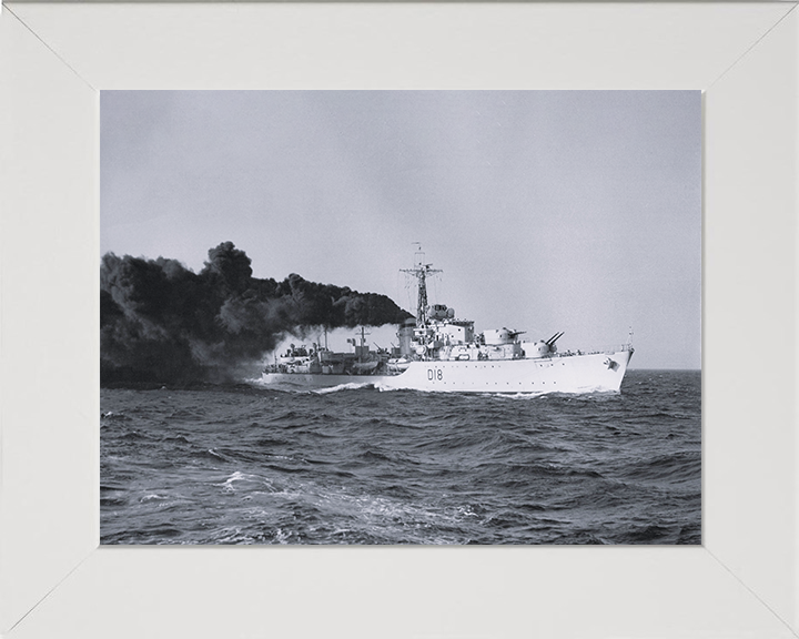 HMS St. Kitts (D18) Photo Print - At Sea 1951 - Royal Navy Battle Class Destroyer Posters, Prints, & Visual Artwork Hampshire Prints 10 x 8 White Frame No