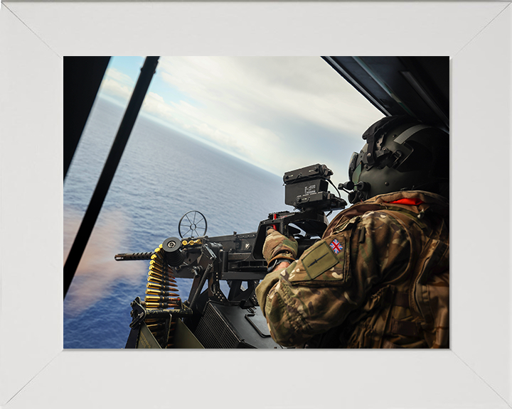 Royal Marines firing M3M from a Wildcat Helicopter Photo Print Hampshire Prints 10 x 8 White Frame No