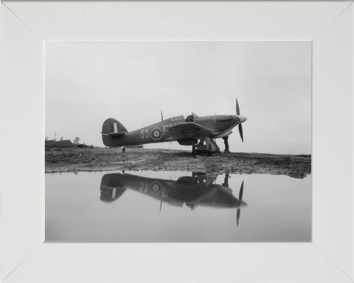 RAF Hurricane Mark IIB Reflections Photo Print - Royal Air Force Aircraft Hampshire Prints 10 x 8 White Frame No