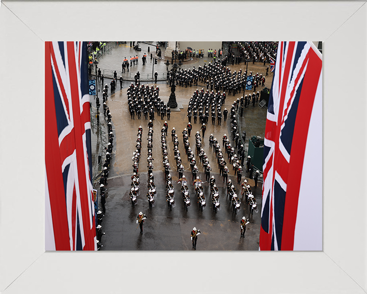 Royal Marines Band Marching At the Kings Coronation Photo Print Hampshire Prints 10 x 8 White Frame No