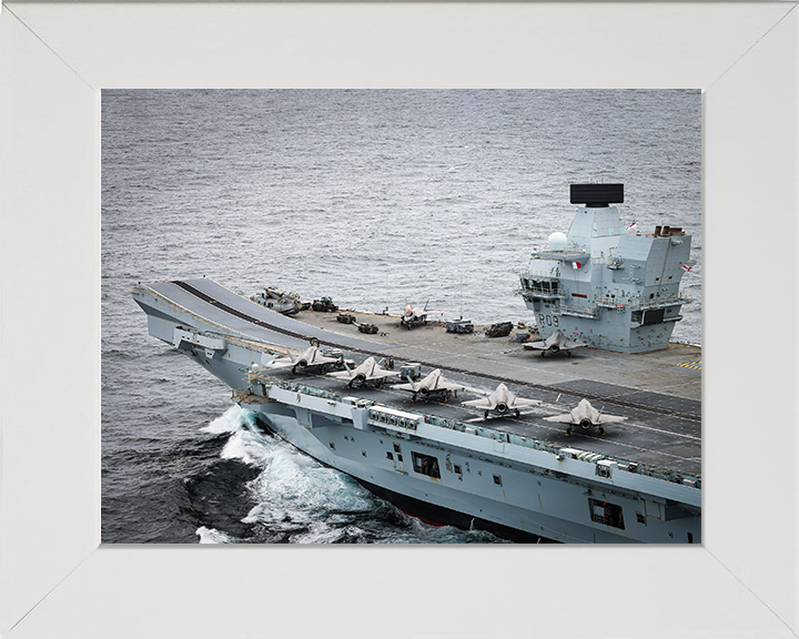 HMS Prince of Wales (R09) Photo Print - Ski Jump Closeup 2025 - Royal Navy Queen Elizabeth Class Aircraft Carrier Hampshire Prints 10 x 8 White Frame No