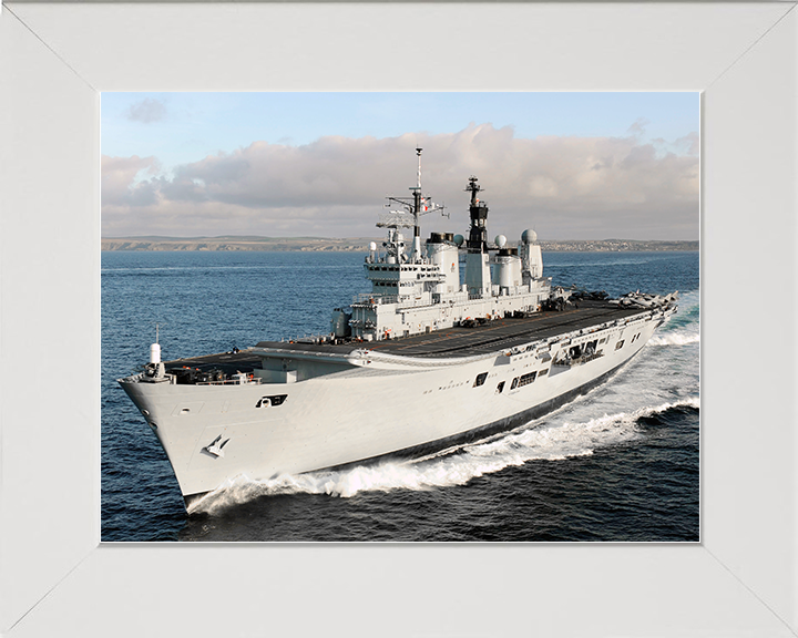 HMS Ark Royal (R07) Royal Navy Invincible Class Aircraft Carrier Underway Port Bow View Photo Print Wall Art Decor Posters, Prints, & Visual Artwork Hampshire Prints 10 x 8 White Frame No