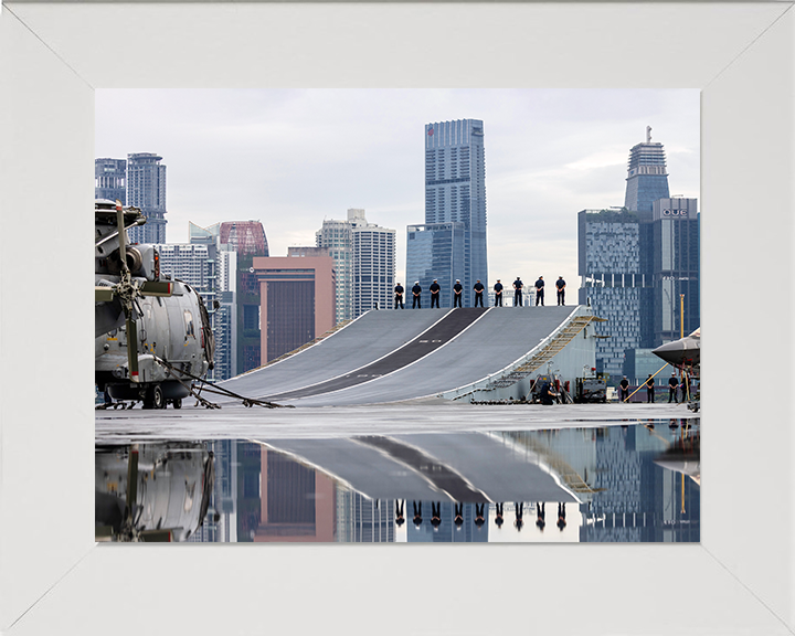 HMS Prince of Wales (R09) Photo Print - Singapore 2025 - Royal Navy Queen Elizabeth Class Aircraft Carrier Hampshire Prints 10 x 8 White Frame No