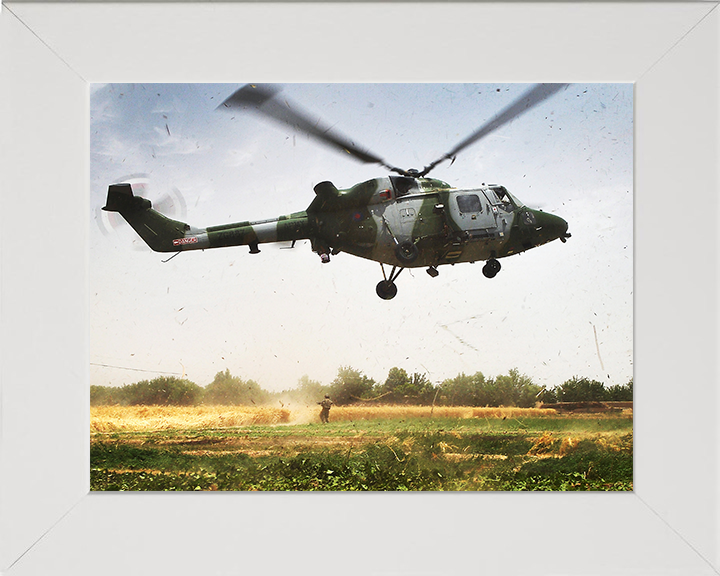 Army Air Corps Lynx 9A Helicopter Taking off Photo Print - British Army Hampshire Prints 10 x 8 White Frame No