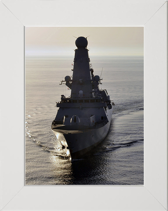 HMS Diamond (D34) Royal Navy Type 45 Destroyer Bow View at Sunset Photo Print Wall Art Decor Posters, Prints, & Visual Artwork Hampshire Prints 10 x 8 White Frame No