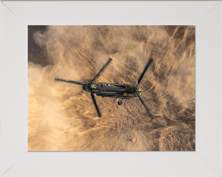 RAF Chinook helicopter Over the Desert Photo Print - Royal Air Force Aircraft Hampshire Prints 10 x 8 White Frame No